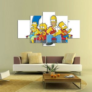 Simpsons Family In The Cinema Cartoon - 5 Panel Canvas Art Wall Decor