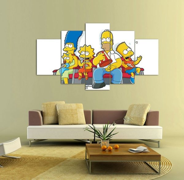 Simpsons Family In The Cinema Cartoon - 5 Panel Canvas Art Wall Decor