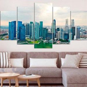 Singapore Cityscape Marina Bay Sands - Nature 5 Panel Canvas Art Wall Decor