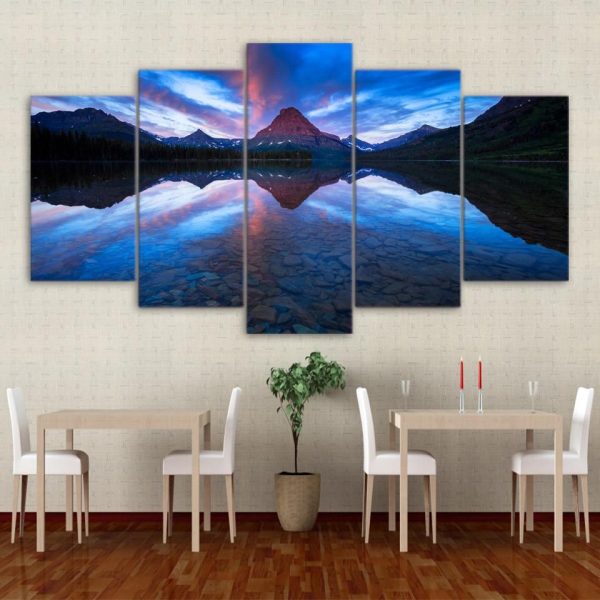 Sinopah Mountain Lake - Nature 5 Panel Canvas Art Wall Decor