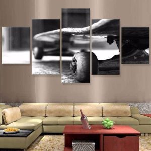 Skateboard Black Classical - Sport 5 Panel Canvas Art Wall Decor