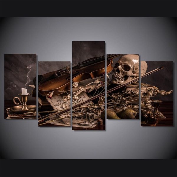 Skripka Cherep Svecha - Abstract 5 Panel Canvas Art Wall Decor