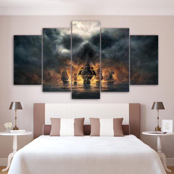 Skull Cloud Mist Sailboat - Gaming 5 Panel Canvas Art Wall Decor