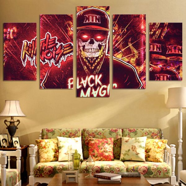 Skull Dark Noise 01 - Music 5 Panel Canvas Art Wall Decor