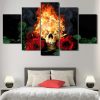 Skull On Fire - Abstract 5 Panel Canvas Art Wall Decor