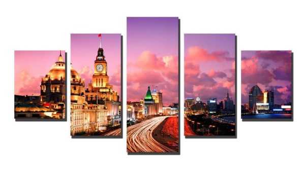 Skyline In Pink - Nature 5 Panel Canvas Art Wall Decor