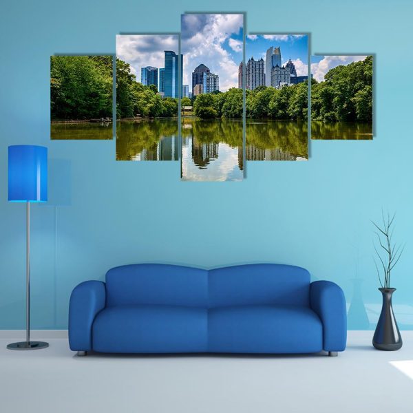 Skyline Of Downtown Atlanta - Nature 5 Panel Canvas Art Wall Decor