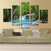 Small Waterfall In The Woods - Nature 5 Panel Canvas Art Wall Decor