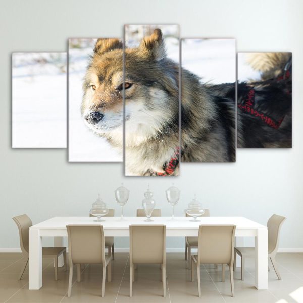 Snow Animals Wolf - Animal 5 Panel Canvas Art Wall Decor