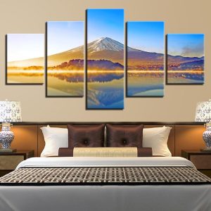 Snow Mountain And Lake - Nature 5 Panel Canvas Art Wall Decor