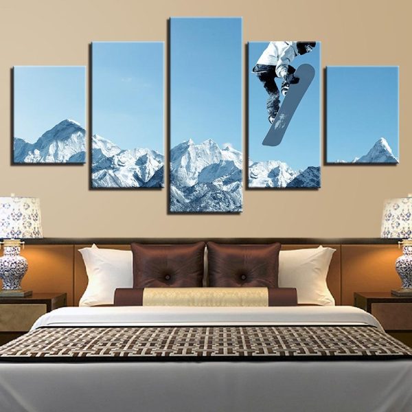 Snow Mountain And Skiing - Sport 5 Panel Canvas Art Wall Decor