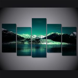 Snow Mountain Lake 1 - Nature 5 Panel Canvas Art Wall Decor