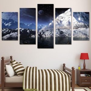 Snow Mountain Lake - Nature 5 Panel Canvas Art Wall Decor