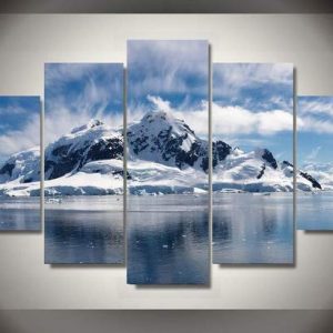 Snow Mountain Winter Scene View 01 - Nature 5 Panel Canvas Art Wall Decor