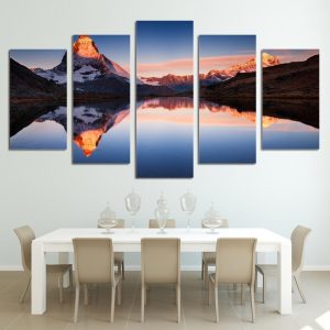 Snow Peak Lake 01 - Nature 5 Panel Canvas Art Wall Decor