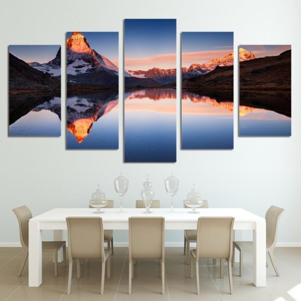 Snow Peak Lake 01 - Nature 5 Panel Canvas Art Wall Decor