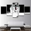 Snow Wolf Black And White - Animal 5 Panel Canvas Art Wall Decor