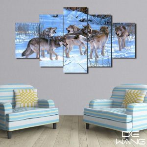 Snow Wolves - Animal 5 Panel Canvas Art Wall Decor