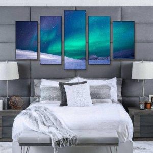 Snowy Night - Nature 5 Panel Canvas Art Wall Decor