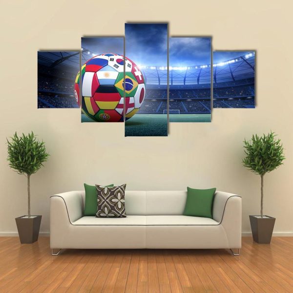 Soccer Ball In The Stadium - Sport 5 Panel Canvas Art Wall Decor