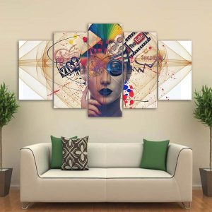 Social Media Youtube Psychedelic Woman - Music 5 Panel Canvas Art Wall Decor