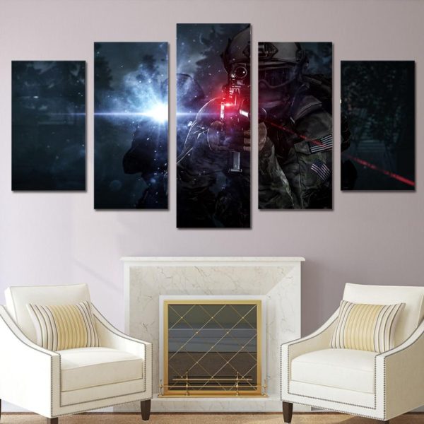 Soilders Battlefield - Gaming 5 Panel Canvas Art Wall Decor