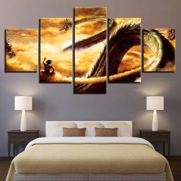 Songoku And Shen Long Tam Dragon Ball Z Anime - 5 Panel Canvas Art Wall Decor