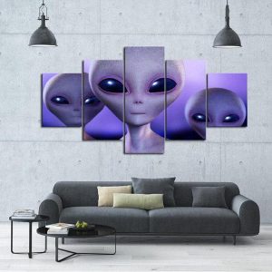 Space Alien Galaxy - Space 5 Panel Canvas Art Wall Decor