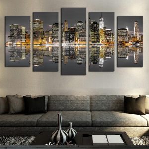 Space Modern City - Nature 5 Panel Canvas Art Wall Decor