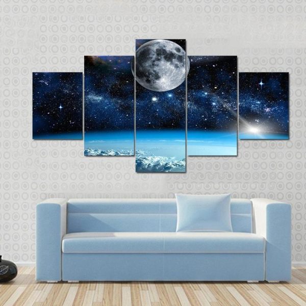 Space View From Earth - Space 5 Panel Canvas Art Wall Decor