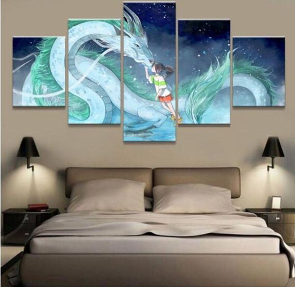 Spirited Away Haku And Chihiro Ogino 1 Anime - 5 Panel Canvas Art Wall Decor