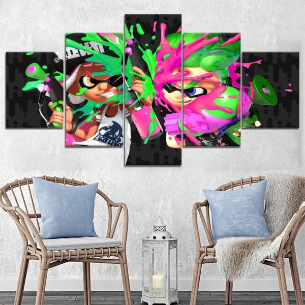 Splatoon 2 Colorful Characters Gaming - 5 Panel Canvas Art Wall Decor