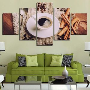 Spoon Coffee Cup Beans 1 - Nature 5 Panel Canvas Art Wall Decor