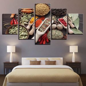 Spoon Grains Spices Food Kitchen Cooking - Kitchen 5 Panel Canvas Art Wall Decor