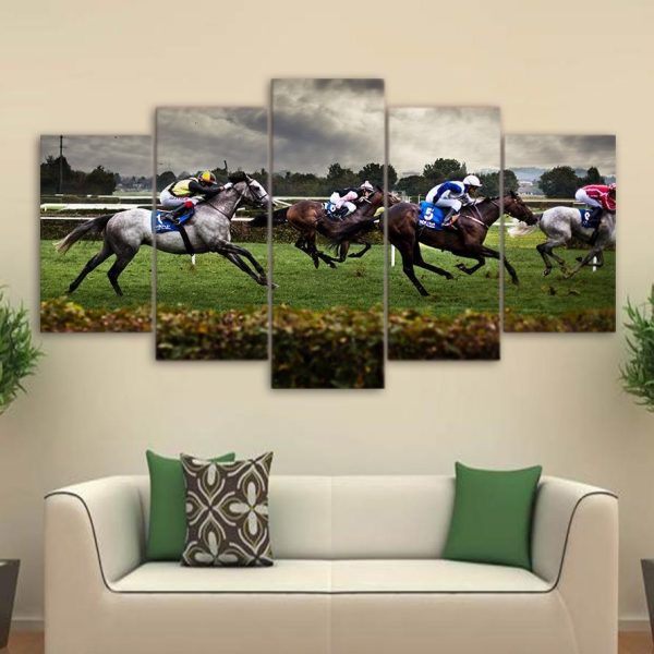 Sports Fast Horse Racing - Sport 5 Panel Canvas Art Wall Decor