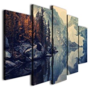 Spring Lake Mountain Landscape - Nature 5 Panel Canvas Art Wall Decor