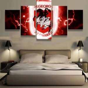 St George Illawarra Dragons NRL Football - 5 Panel Canvas Art Wall Decor