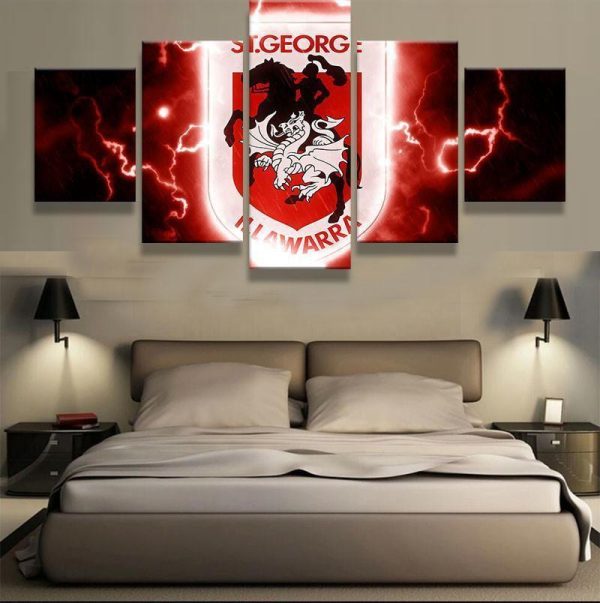 St George Illawarra Dragons NRL Football - 5 Panel Canvas Art Wall Decor