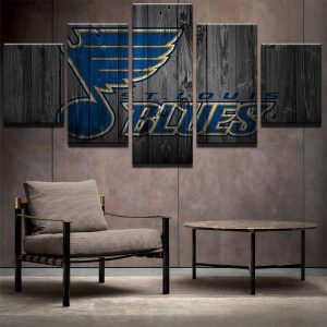 St Louis Blues Logo On Wood Ice Hockey - 5 Panel Canvas Art Wall Decor