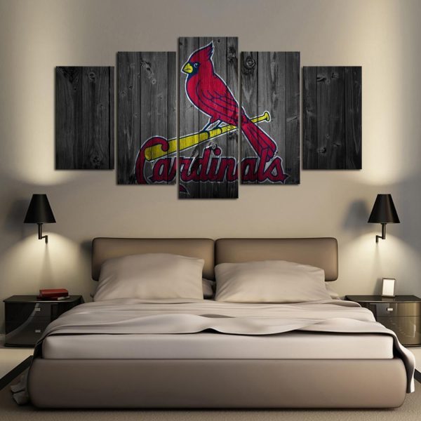 St Louis Cardinals Logo Poster 2 Baseball - 5 Panel Canvas Art Wall Decor