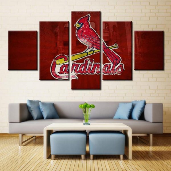 St. Louis Cardinals Logo Baseball - 5 Panel Canvas Art Wall Decor