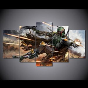 Star Wars Warrior Boba Fett Movie - 5 Panel Canvas Art Wall Decor