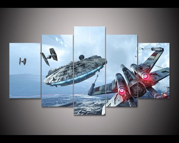 Star Wars X-wing Millennium Falcon Tie Fighter Movie - 5 Panel Canvas Art Wall Decor