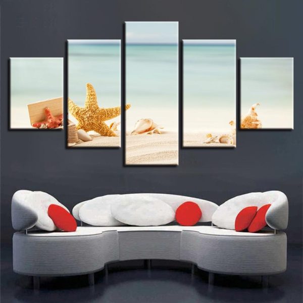 Starfish Shell 11 - Space 5 Panel Canvas Art Wall Decor