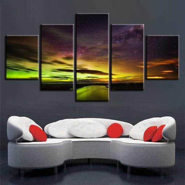 Starry Sky Aurora - Space 5 Panel Canvas Art Wall Decor