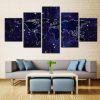 Stars Sky Navy World Map - World Map 5 Panel Canvas Art Wall Decor