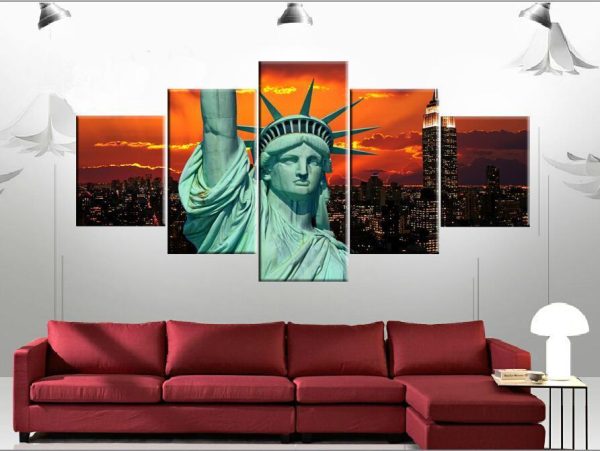 Statue Of Liberty 3 - Nature 5 Panel Canvas Art Wall Decor