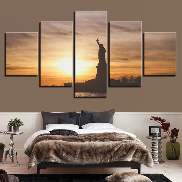 Statue Of Liberty 5 - Religion 5 Panel Canvas Art Wall Decor