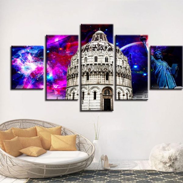 Statue Of Liberty Building - Nature 5 Panel Canvas Art Wall Decor