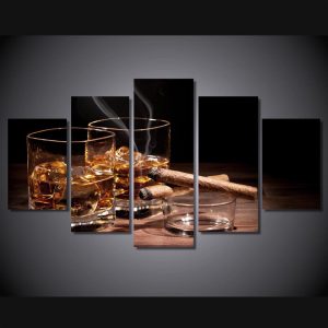 Still Wine Cigar 1 - Wine 5 Panel Canvas Art Wall Decor